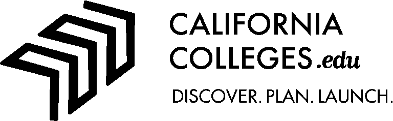 CaliforniaColleges.edu black logo with short tagline Discover Plan Launch