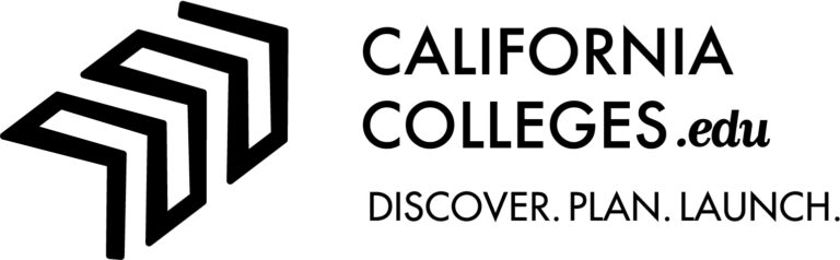 CaliforniaColleges.edu black logo with short tagline Discover Plan Launch