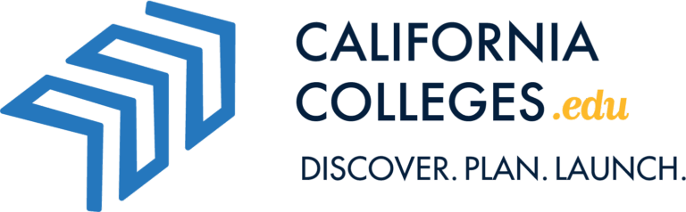 CaliforniaColleges.edu color logo with short tagline Discover Plan Launch