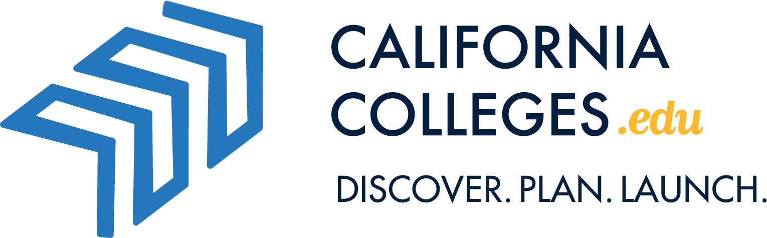 CaliforniaColleges.edu color logo with short tagline Discover Plan Launch